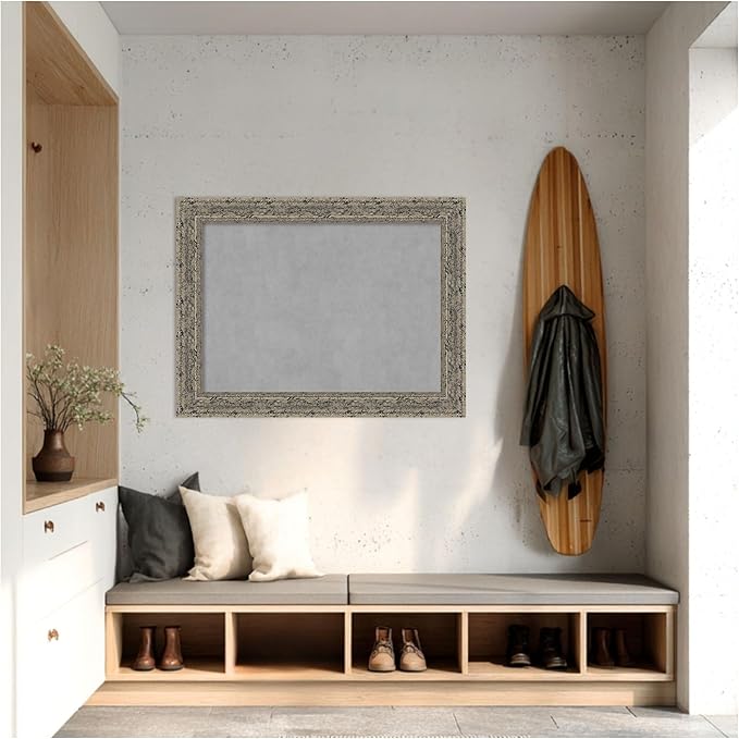 Amanti Art Silver Framed Magnetic Board 25x33 Medium Vision Board for use with Magnets, 100% Metal Sheet to Display Items as Office Decor or for Home Organization in mudroom, Kitchen or Kids Room
