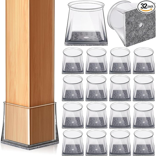 32 Pcs Square Chair Leg Floor Protectors for Hardwood Floors, Silicone Felt Furniture Leg Pads caps Covers, Floor Protectors for Chairs, Anti-Scratch & Noise-Reducing (XL Fits: 1-1/2" to 1-7/8")