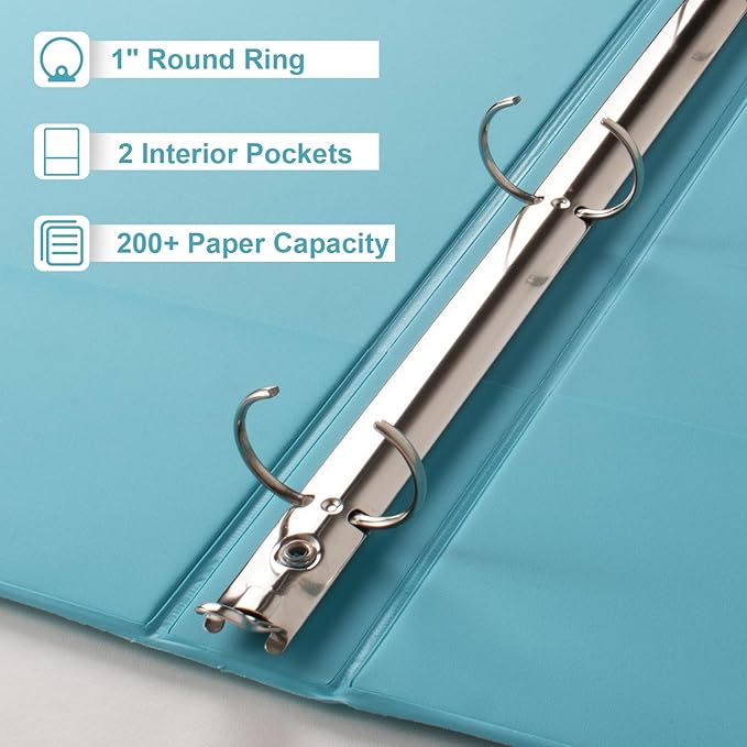 CIXILDTS 6-Pack 1-Inch Binder, Standard 3 Ring Binder Fit Letter Size Paper, Presentation View Binders, Light Blue