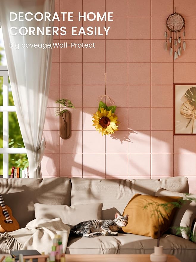 Bumusty Large Cork Board Alternative-36 x24 Felt Bulletin Board Tiles, with 30 Pushpins, 40 Adhesive Tabs, 6-Pack Slat Wall Paneling, Cork Boards for Office Push Pin Board Felt Board-Pink
