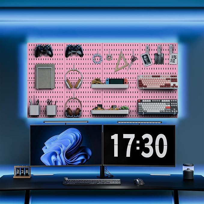 MULSAME Pegboard Combination Kit, 25.2" x 50.4" Wall Mounted Storage Set with 8 Pegboards & 40 Accessories Hanging, Peg Boards Organizer