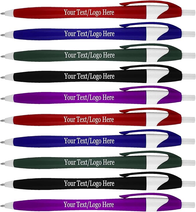 SyPen Personalized Pens With your Custom Logo or Text-1000 Pack Bulk-for Businesses, Parties, and Events, Custom Printed Slim Ballpoint Click Pens, Assorted Barrel Color, Black Ink