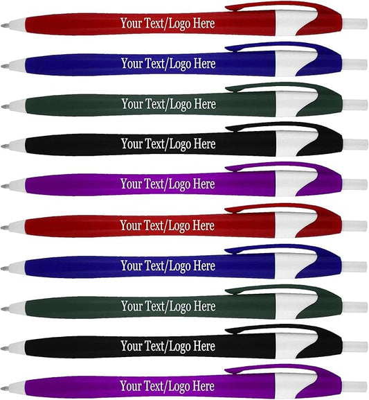SyPen Personalized Pens With your Custom Logo or Text-1000 Pack Bulk-for Businesses, Parties, and Events, Custom Printed Slim Ballpoint Click Pens, Assorted Barrel Color, Black Ink