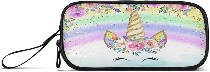 BOENLE Unicorn Rainbow Flower Pencil Case Box Boys Girls Large Pencil Pouch with Zipper Compartments Big Capacity Stationery Pen Bag Organizer for Kids Teens Adults School