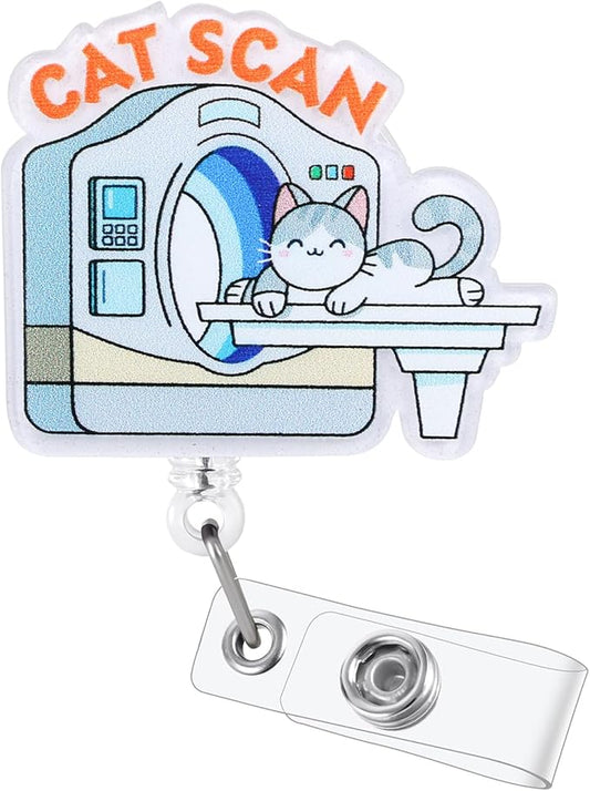 Cat Scan Funny Radiology Nurse Badge Reel, Cute Retractable ID Card Badge Holder | Medical Badge Clip for Pediatric Emergency ER ED RT(R) CT Radiologists Nurses Radiologic Technologists CNA RN LPN