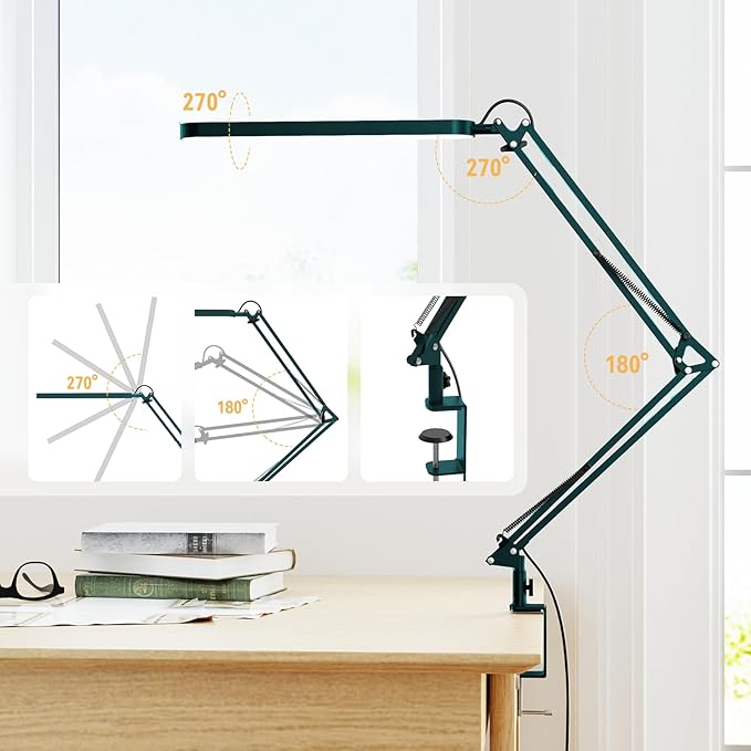 SKYLEO Desk Lamp - LED Desk Light - 5 Color Modes X 11 Brightness Levels - Adjustable Swing Arm - Timmer & Memory Function - 12W Lamp for Desk - Green