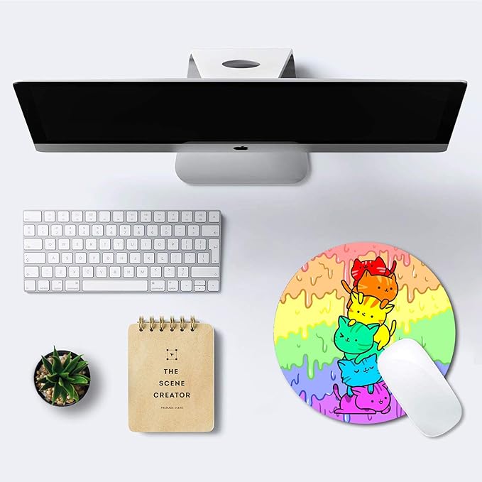 IMAYONDIA Funny Cute Cat Round Mouse Pad Small, Animal Mouse Pads for Desk, Sweet Colorful Watercolor Cat Circular Mousepad for Kids Girls, Non-Slip Rubber Base Mini Mouse Mat for Laptop