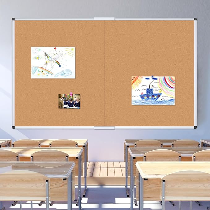 VIZ-PRO 60" x 48" Large Cork Bulletin Board, Foldable & Wall-Mounted Notice Pin Board with Silver Aluminum Frame, for School Home Office - 5' x 4' Corkboard