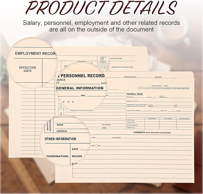 Glenmal 100 Pack Personnel Record Jacket Flat Expansion Employee Record File Jacket 9.5 x 11.75 Inches Employee File Folders for Office Business Commercial Supplies