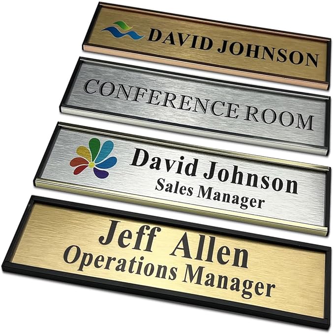 SINKAA Personalized Name Plate for Door or Wall, 2 x 8 inch Custom Office Aluminum Door or Wall Name Plates with Logo Image or Texts, Office Appreciation Gifts for Coworkers Boss Teacher, Employee