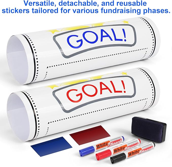Fundraising Thermometer, 48"x12" Self-adhesive Chart Goal Tracker, With Removable Stickers And 3 Color Dry Erase Markers For School Fundraisers, Non-profit Events, Charity Drives, Community Projects