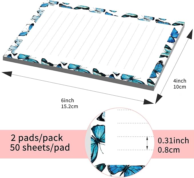 SXboxing Sticky Notes 4X6 Inches, 2 Pack Large Cute Self-Stick Pads, Bright Funny Memo Pads Easy to Stick for Home, Office Cute Blue Butterfly
