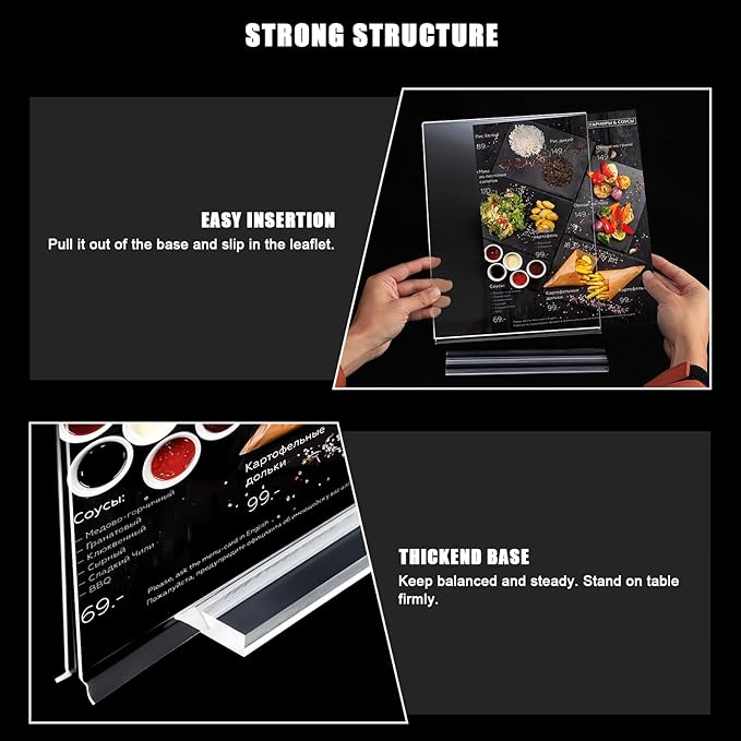 xydstay 6pack Acrylic Sign Holder 5 X 7, Vertical T Shape Clear Plastic Sign Holder, Double-Sided Menu Holder, Unbreakable Table Sign Holder for Restaurant, Office, School, Store and Home Use