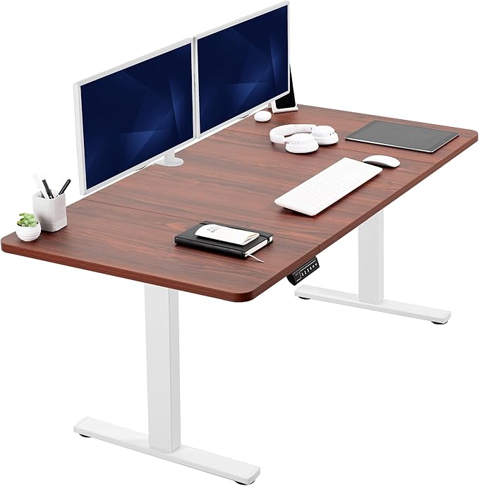 VIVO Electric 60 x 30 in Standing Desk, Memory Height Adjustment, 1B Series, Holds 220 lbs, Dark Walnut Top White Frame, DESK-KIT-1W6D-30