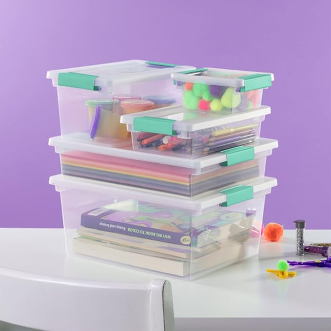 Sterilite 6-Pack Clip Box, Stackable Clear Plastic Bins with Latching Lids, Large - Writing, Arts or Crafts Supplies Storage Containers for Home, Office, Classroom and Workshop Organization