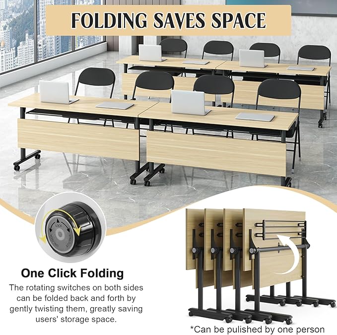 Conference Table,55.1''Folding Conference Room Table for 4-12 People,Mobile Flip Top MeetingTraining Table with Different Coulor and Styles for Offices, Classrooms,Meeting Room (12, 61''G)