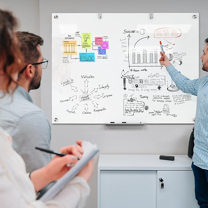 48 x 36 Inches Glass Whiteboard, Magnetic Glass Dry Erase Board for Wall, 4' x 3' Brilliance White Board for Office, Home, School