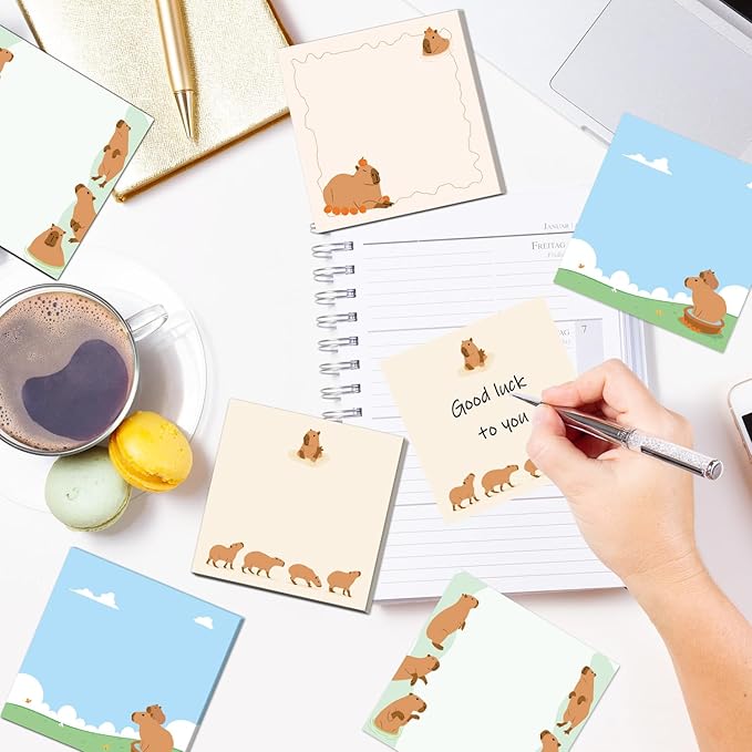 Lovarywow Capybara Sticky Notes Gifts - 9Pack Cute Sticky Notes 3x3 Funny Gifts for Capybara Lovers Cartoon Notepads Animals Post Pads for Women Men Office School Supplies 450 Sheets