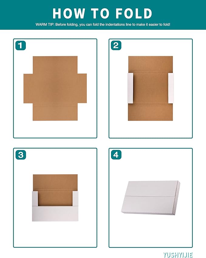 YUSHYIJIE 50 Pack 9x6x1.3 inch Small Shipping Boxes, Multi-Depth Flat Cardboard Boxes with Fragile Stickers for DVD Shipping, Packing, Moving, Storage, White