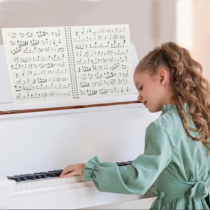 MUDOR Spiral-Bound Blank Sheet Music Notebook, 100 Pages Wide Staff Manuscript Paper with 100 GSM Thick Paper, Non-bleeding, Piano Guitar Composition Notebook for Composers, Students and Musicians (Orange)