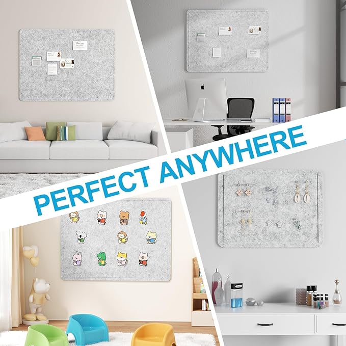 Large Felt Bulletin Board for Wall, 48"x36" Frameless Picture Board, Soft Felt Cork Board for Office, Home Planning & Office Wall Decor, Easy Install Pin Board