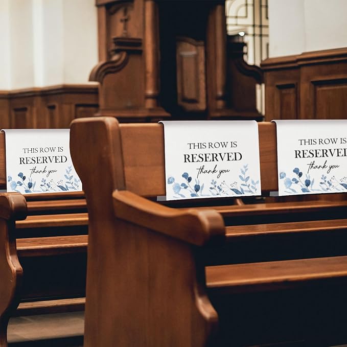 ChissNook Reserved Seating Chair Signs, This Row Is Reserved Pew Cloths Seating Placeholder for Church Pews, Wedding Decorations for Reception Parties Celebrations Event Meetings (Dusty Blue, 4 PCS)
