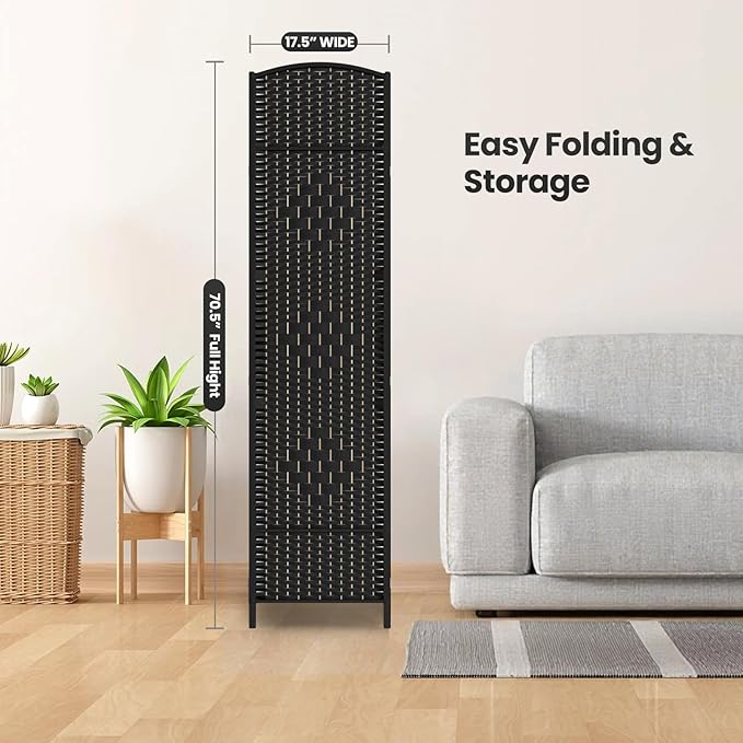 6 Panel Room Divider,6Ft Folding Privacy Screen,Tall - Extra Wide Foldable Panel Partition Wall Divider with Diamond Double-Weaved Hand-Woven Design Room Screen Divider