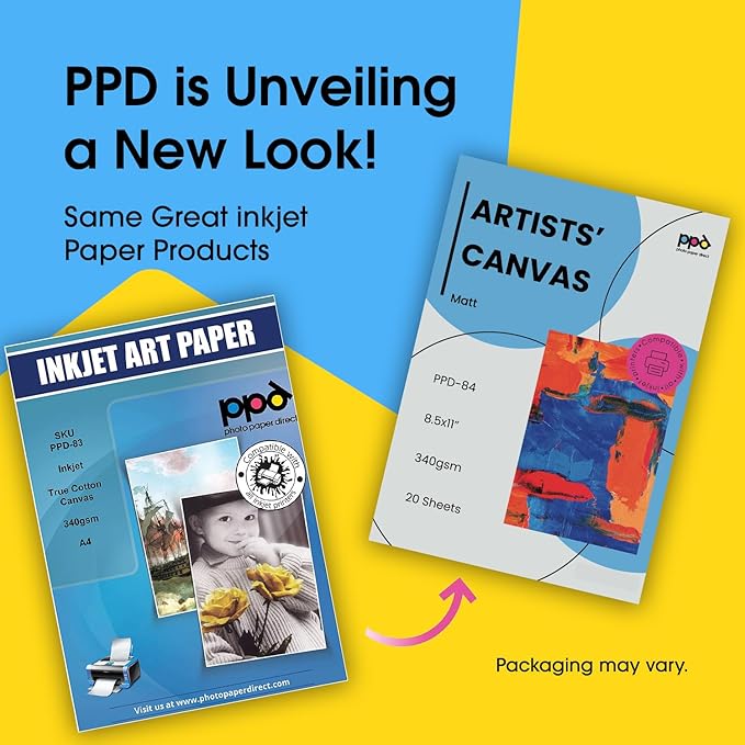 PPD Printable Fabric Sheets, Canvas Paper for Inkjet Printer, 8.5 x 11" Photo Fabric Printer Sheets, Print On 100% Real Cotton, Matte Finish, No Watermark, 340 gsm 125 lbs (20 Sheets)
