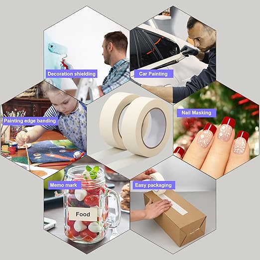 Fainne 18 Rolls Masking Tape Bulk 1.41 Inch Beige Wide Thin White Color Painters Tape for Painting Home Office School Stationery, 1.41 Inches x 55 Yards