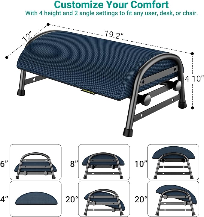 YEASHEIN Adjustable Foot Rest for Under Desk at Work, Ergonomic Under Desk Footrest with 6 Positions, Foot Stools for Under Office Desk Chair, Leg Rest for Home, Car, Computer, Gaming Accessories