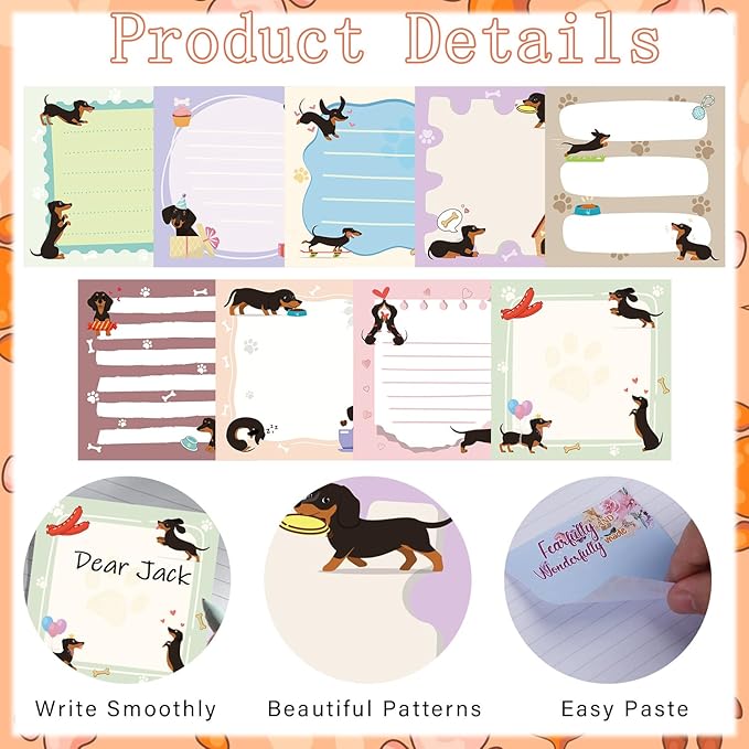Lovarywow Dachshund Sticky Notes Gifts - 9Pack Cute Sticky Notes 3x3 Weiner Dog Gifts for Women Cartoon Dachshund Notepads Dog Self-Stick Notes Pads Office School Supplies Dachshund Gifts 450 Sheets