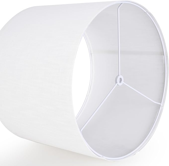 White Linen lampshades Large Drum Lamp Shade 16" Top x 16" Bottom x 12" High (Spider) Modern Lamp Shade for Table&Floor Lamp - Lampshades Replacement By GO&SO Assembly Required