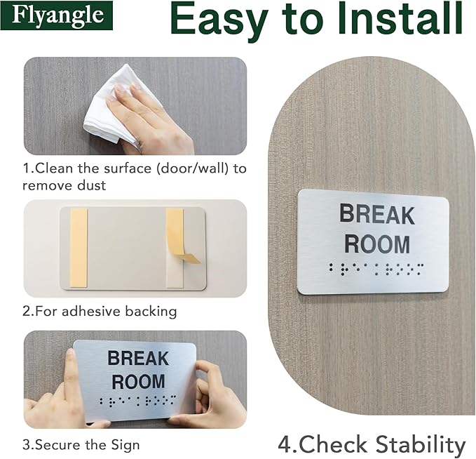 Elevator Room Signs for Business and Office Sign, ADA Signs with Raised Text & Grade 2 Braille, Easy Installation with Adhesive Pad – Brushed Aluminum/Silver