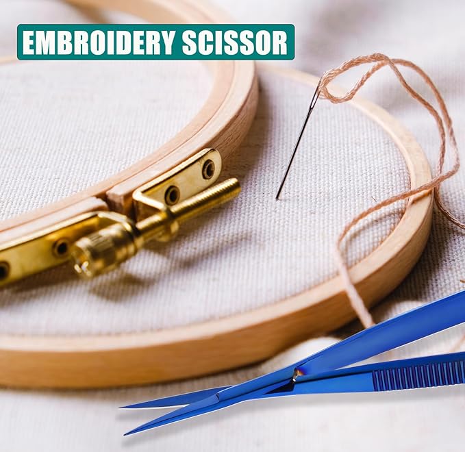 Cross Edge Spring Scissors 5 Inch straight Stainless Steel Precision Eyebrow & Eyelash Shaping & Trimming Scissor, Snips Squeeze, Embroidery & Knitting Micro Tip Craft (Blue)