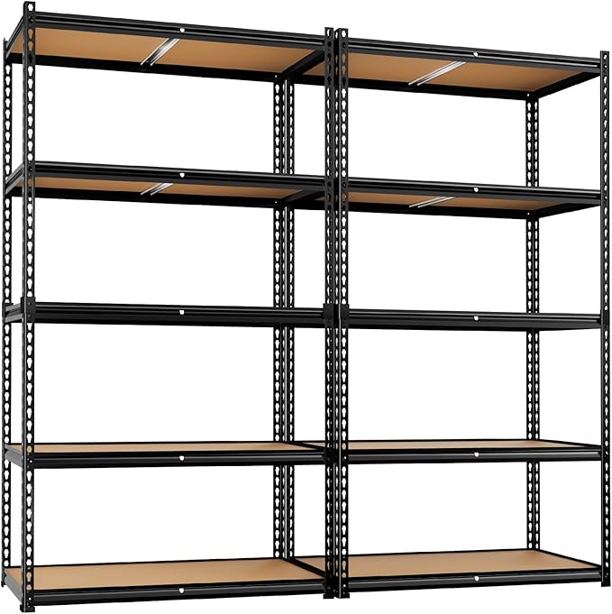 LEVELEVE 5-Tier Storage Shelving Unit, 2020 lbs Capacity, Heavy Duty Adjustable Metal Utility Shelf, 48" L x 18" W x 73" H for Garage, Kitchen, Pantry, Basement, Bathroom, Laundry, 2 Pack