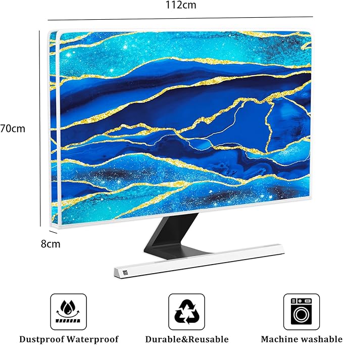 Baocicco Royal Blue Marble Waterproof TV Cover 45, 46, 47, 48 Inch Creative Design Monitor Accessories Laptop TV LCD Screen Television Decoration for Tablet LED LCD OLED TVs Decorations
