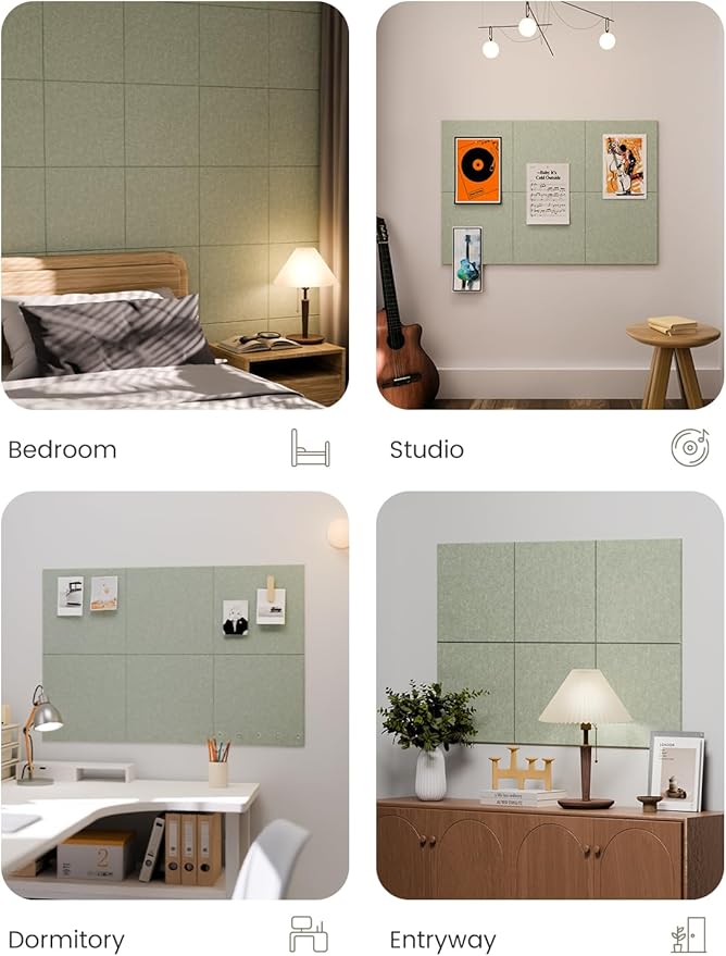 Fluxynara Large Felt Bulletin Board 36" x 24" Cork Board Alternative-6 Pack with 40 Safe Removable Adhesive Tabs, Cork Boards for Walls Cork Board for Home Office Classroom Pin Board - Sage
