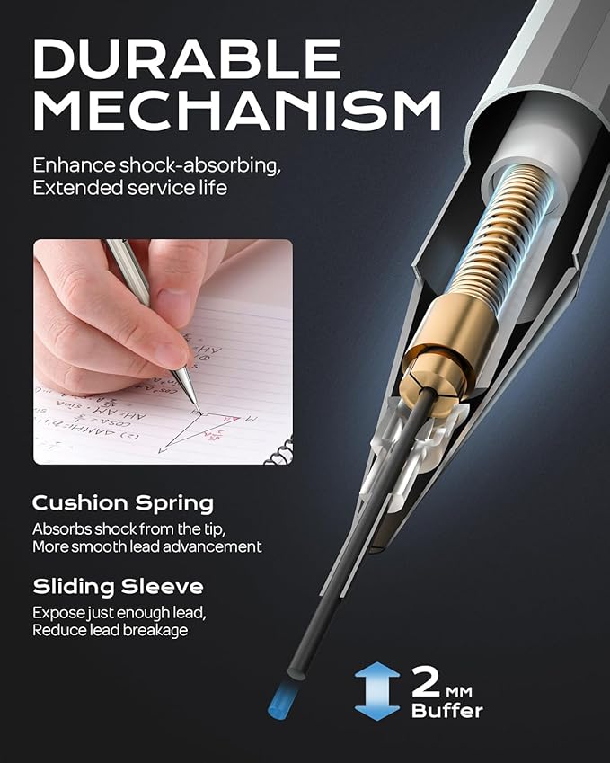 Nicpro 4 Pack Metal Mechanical Pencil Set 0.9mm, MB1000 Lead Drafting Pencil 0.9 mm with 6 Tube HB #2 Lead Refill, 3PCS 4B Eraser, 9 Cap Eraser for Artist Writing, Sketching, Drawing- Come with Case