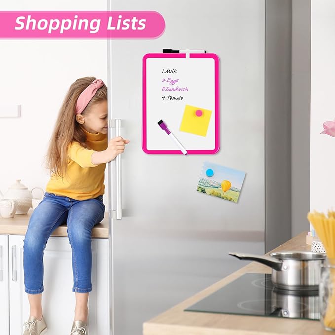 VUSIGN Small White Board Dry Erase, 8.5'' x 11'' Magnetic Dry Erase Board, Mini Whiteboard with Markers for Students, Fridge, Wall, Locker, Dark Pink