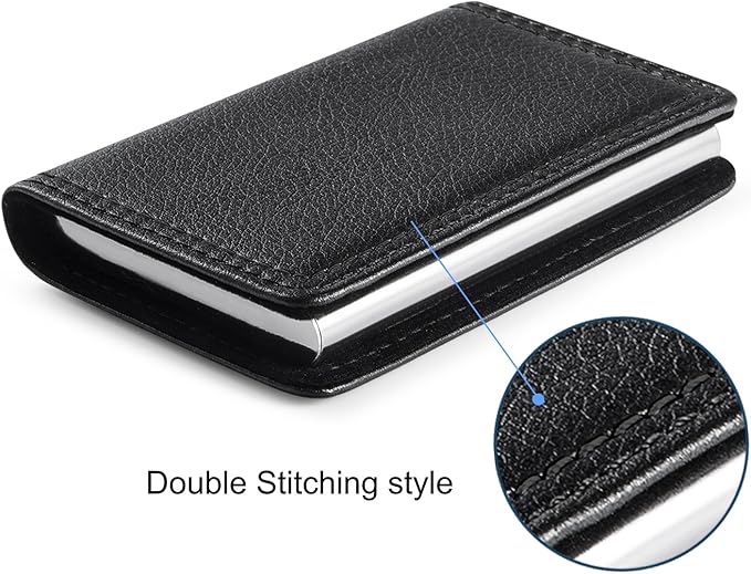 Wisdompro Business Card Holder, 2-Sided PU Leather Folio Name Card Holder Wallet Case with Magnetic Shut for Men and Women, Ultra Slim and Thin