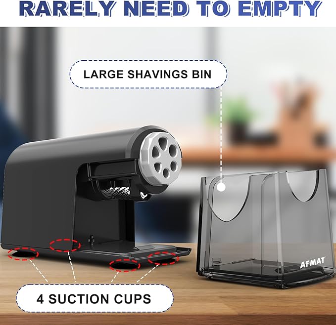 AFMAT PSX2 Electric Pencil Sharpener for Classroom, 6 Holes, Heavy Duty Pencil Sharpener for 6-11mm Pencils, Auto Stop, Save Pencils, School Teacher Must Have Pencil Sharpeners Plug in, Gray