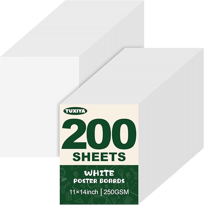 TUXIYA 200 Pack White Poster Board,11" x 14" White Poster Paper Bulk,250GSM/92LB Heavy-Weight Blank Poster Board for Arts,Craft,Projects Presentations,Drawing Scrapbooking