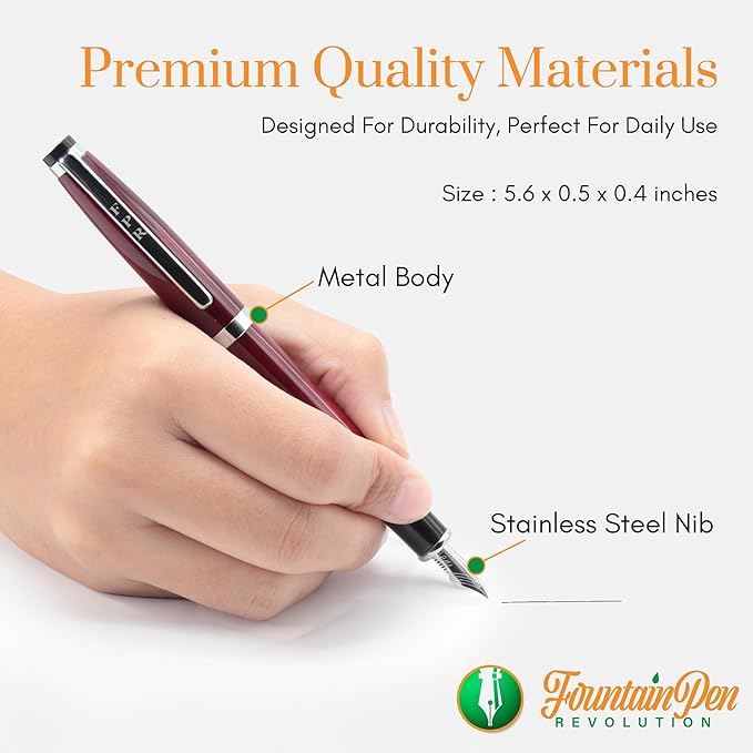 FPR Ambassador Ultra Flex Nib Fountain Pen Set, Burgundy - Refillable Pen w/Cartridges & Converter - Calligraphy Pens for Writing, Journaling & Gifting - Luxury Pens For Smooth Strokes