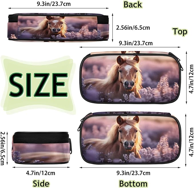 Pardick Pencil Case，Horse 3D Big Capacity Pencil Pouch Coin Pouch Stationery Organizer For Teen School