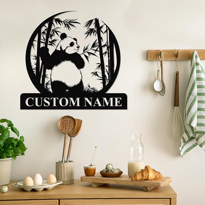 Personalized Panda Metal Sign | Family Name Sign | Panda Home Decor | Custom Outdoor Metal Sign | Metal Wall Art | Last Name Sign for Home | Panda Gifts | Panda Wall Hangings for Bedroom