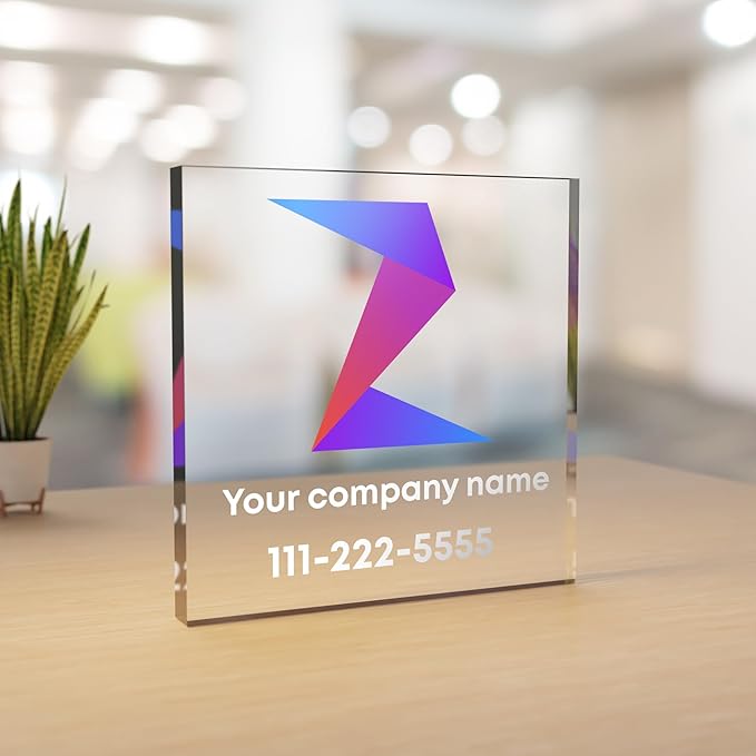 EGD Personalized Acrylic Desk Business Sign for Desks & Counters | Custom Acrylic Business Logo Sign | Free Company Vector Logo | Premium Thick Signage for Offices, Reception, Retail Branding (BP-B)