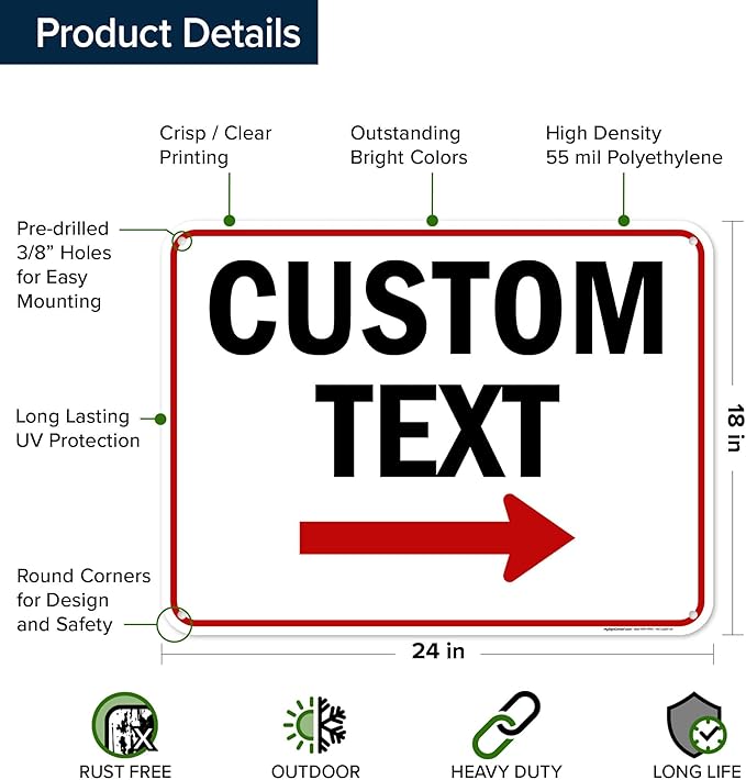 Custom Arrow,Custom Directional Sign, Right Arrow, 18x24 Inches, 55 mil thick HDPE (high density polyethylene) Made in USA by My Sign Center