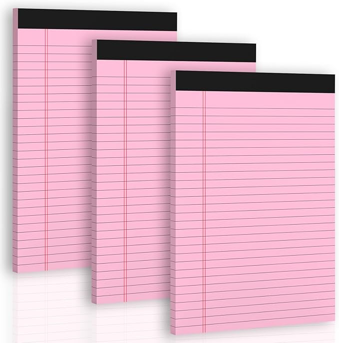 Roneky Pink Legal Pads 8.5 x 11 Wide Ruled Notepads, 3 Pack Note Pads 8.5 x 11 Lined Paper Pink Writing Pads 30 Sheets per Notepad Double-Side Printed Colored Legal Pads for Home, Office, School