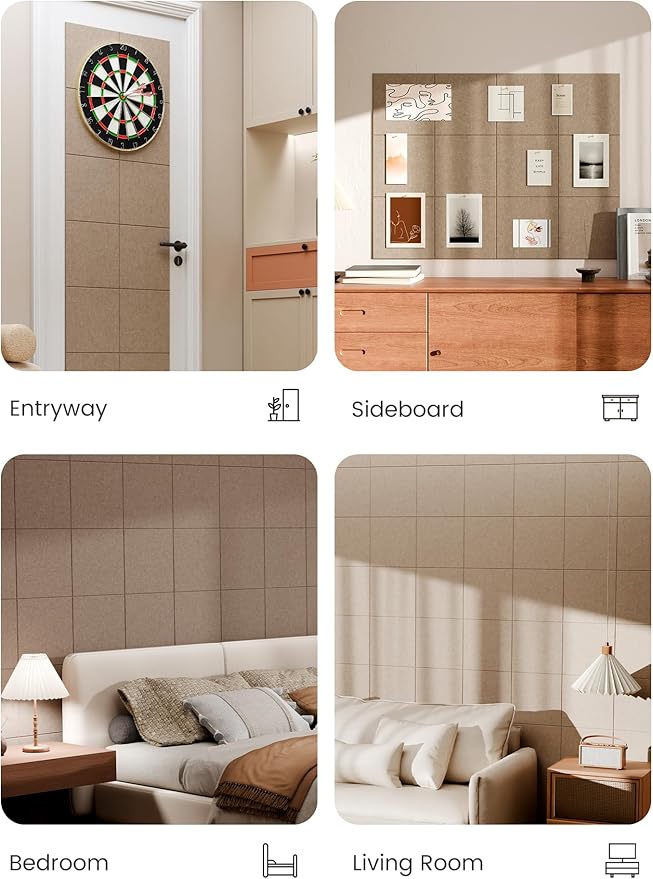 Bumusty Large Cork Board 47"x35" Alternative - 12 Pack Felt Wall Tiles with 70 Safe Removable Adhesive Tabs, 30 Pushpins, Cork Boards for Walls Pin Board Tack Board Cork Board (Dark Camel)