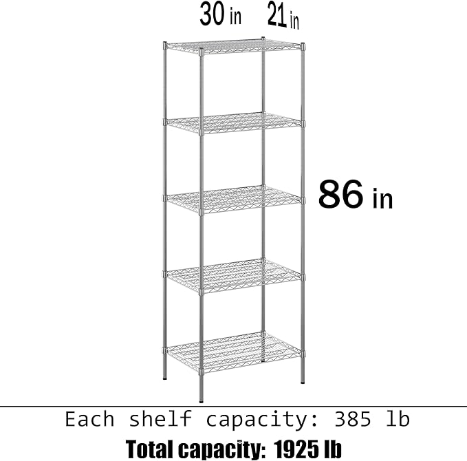 Regal Altair 21" Deep x 30" Wide x 86" Height Wire Shelving Kit | 5-Tier | NSF Commercial Storage Rack Unit